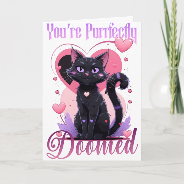 Gothic Valentine Cat Greeting Card (Front)