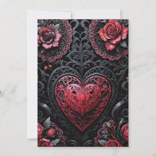 Gothic Valentine Red & Black Hearts & Roses Holiday Card