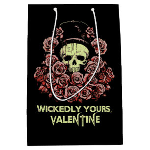 Gothic Valentine Skull with Roses Medium Gift Bag