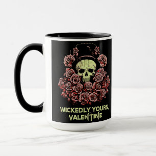 Gothic Valentine Skull with Roses Mug