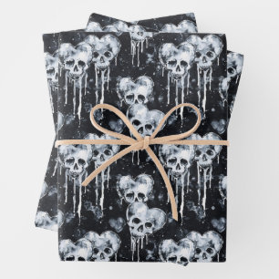 Gothic Valentine Skulls with Hearts  Wrapping Paper Sheet
