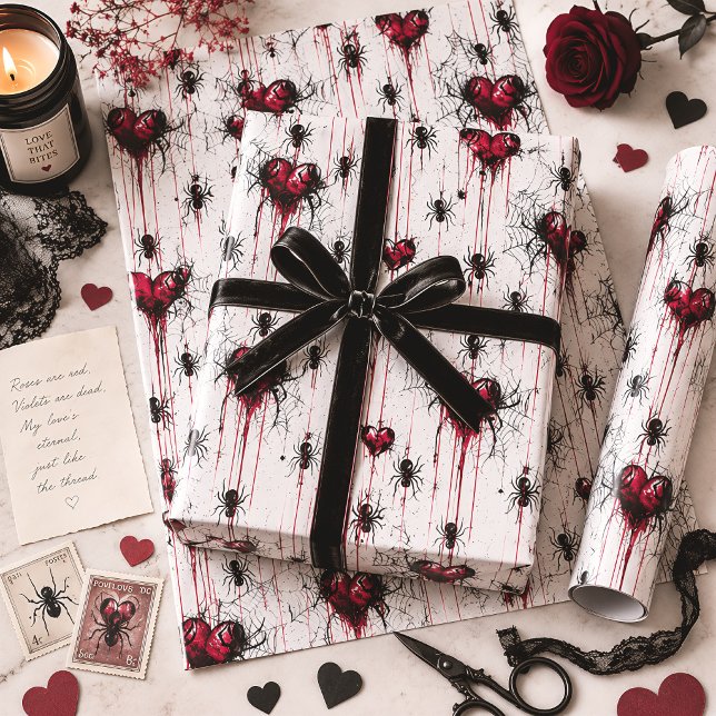 Gothic Valentine Spider Web Hearts Wrapping Paper Sheet (Creator Uploaded)