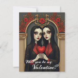 Gothic Valentine Twins with Red Heart