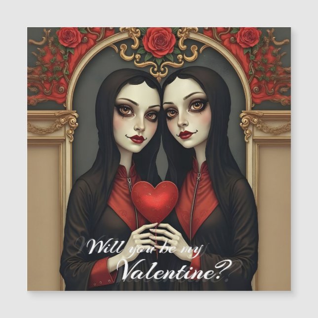 Gothic Valentine Twins with Red Heart (Front)