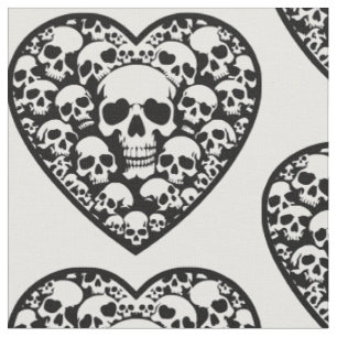 gothic valentines black heart skull fabric