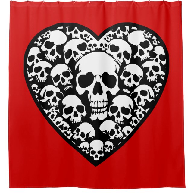 gothic valentines black heart skull  shower curtain (Front)