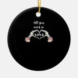 Gothic Valentines Classic - Skeleton Hands Heart Ceramic Tree Decoration