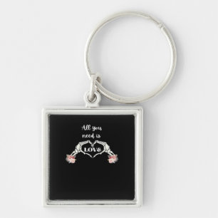 Gothic Valentines Classic - Skeleton Hands Heart Key Ring