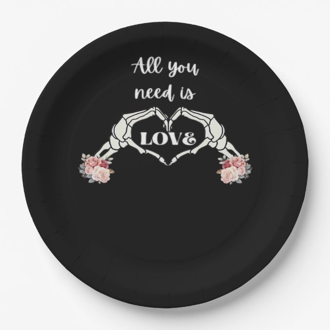 Gothic Valentines Classic - Skeleton Hands Heart  Paper Plate (Front)