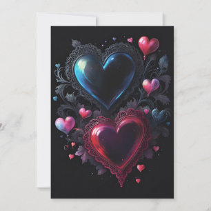 Gothic Valentine's Day Hearts Roses Red & Blue Holiday Card