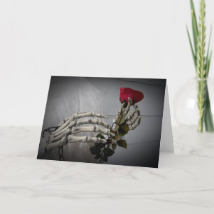 Gothic Valentine's day skeleton holding a rose Holiday Card
