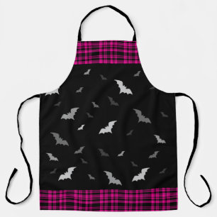 Gothic Vampire Bats Black & Pink Plaid Apron