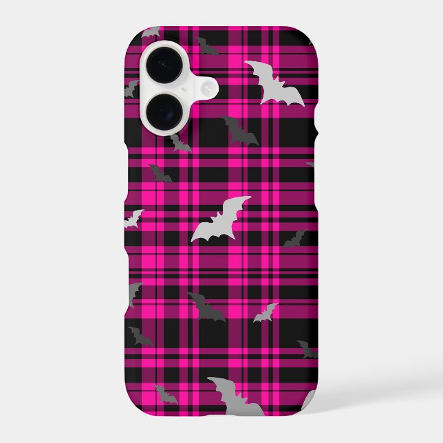 Gothic Vampire Bats Plaid Black Pink Phone Case (Back)