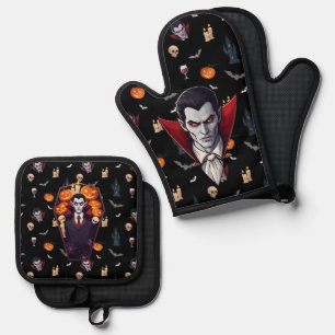 🧛‍♂️ Gothic Vampire Black Oven Mitt Set 🎃🖤