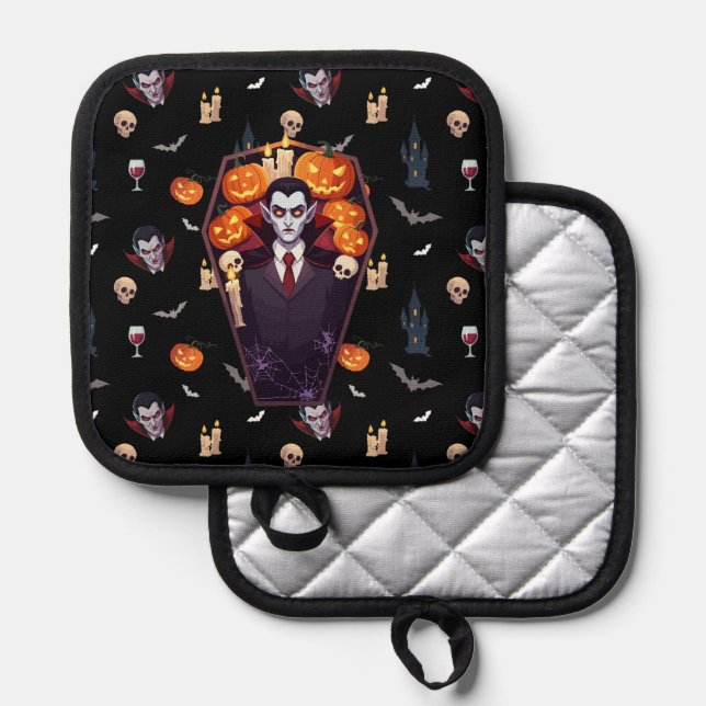 🧛‍♂️ Gothic Vampire Black Oven Mitt Set 🎃🖤 Pot Holder (Front/Back)