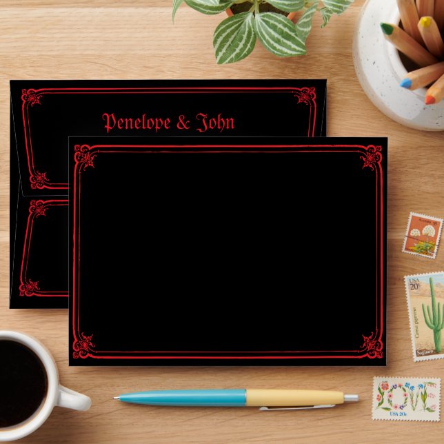 Gothic Vampire Castle Black Red Wedding Envelope (Desk)