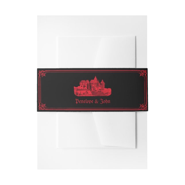 Gothic Vampire Castle Black Red Wedding Invitation Belly Band (Front Example)
