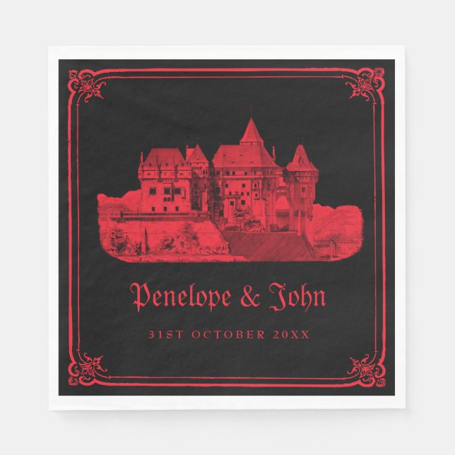 Gothic Vampire Castle Black Red Wedding Napkin (Front)