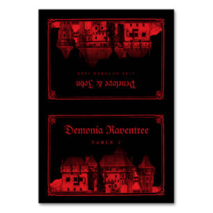 Gothic Vampire Castle Black Red Wedding Place Card
