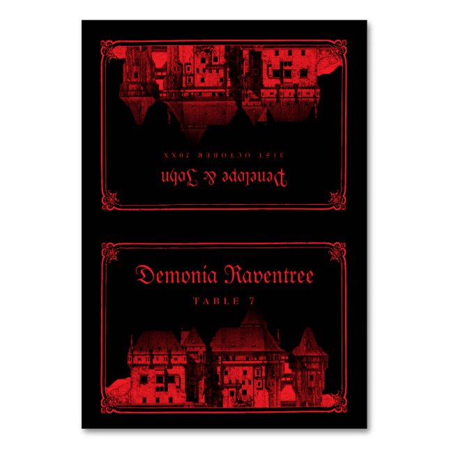 Gothic Vampire Castle Black Red Wedding Place Card (Front)