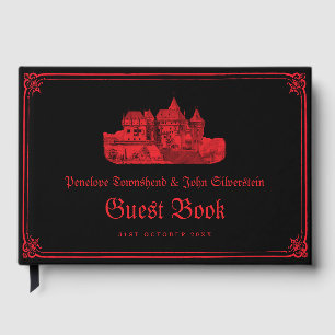 Gothic Vampire Castle Border Black Red Wedding Guest Book