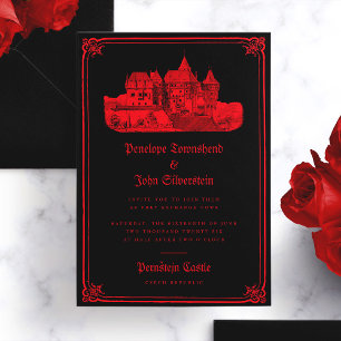 Gothic Vampire Castle Border Black Red Wedding Invitation