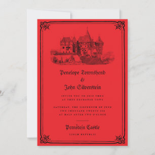 Gothic Vampire Castle Border Red Wedding  Invitation