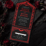 Gothic Vampire Cathedral Wedding All In One Invitation<br><div class="desc">Set the stage for a hauntingly elegant event with these gothic all-in-one invitations. Inspired by vampire cathedrals featuring striking red and black designs,  it is perfect for a dramatic and unforgettable celebration. They are ideal for lovers of dark romance and timeless allure.</div>