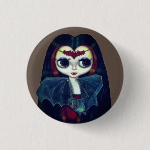 Gothic Vampire Girl with Bat Big Eyes Cute 3 Cm Round Badge