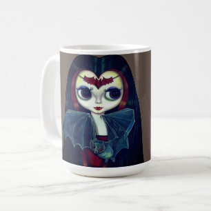 Gothic Vampire Girl with Bat Big Eyes Cute Coffee Mug