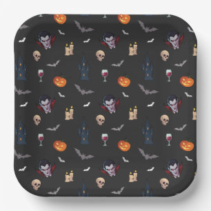 🧛♂️ Gothic Vampire Halloween Black Paper Plate