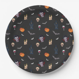 🧛♂️ Gothic Vampire Halloween Black Paper Plate
