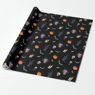 🧛♂️ Gothic Vampire Halloween Black Wrap 🎁🖤 Wrapping Paper