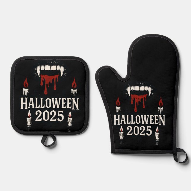 Gothic Vampire Halloween Oven Mitt & Pot Holder Set (Front)