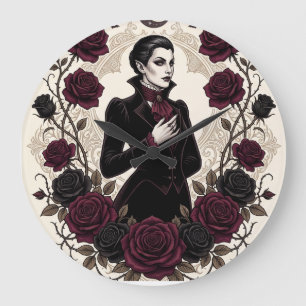 Gothic Vampire Halloween Party Burgundy Rose Large Clock