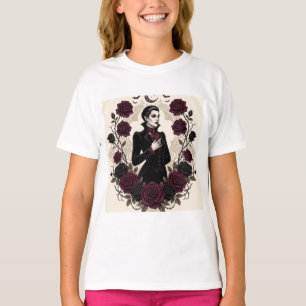 Gothic Vampire Halloween Party Burgundy Rose T-Shirt