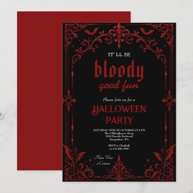Gothic Vampire Halloween Party  Invitation (Front/Back)