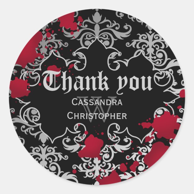 Gothic vampire Halloween wedding thank you Classic Round Sticker (Front)