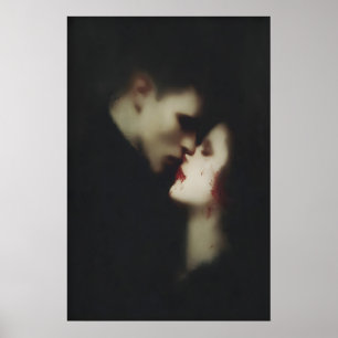 Gothic Vampire Kiss Print, Dark Romantic Wall Art