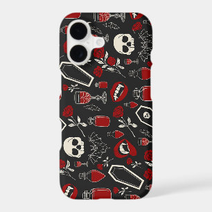 Gothic Vampire Pattern   Red Roses Bats Skulls & P