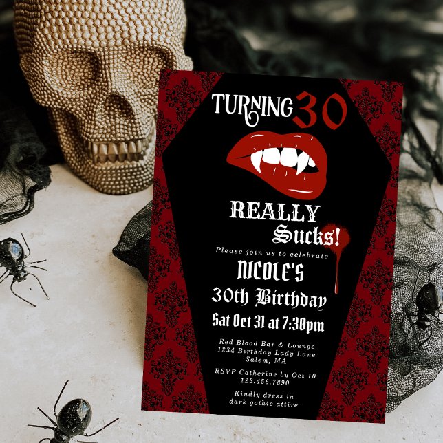 Gothic Vampire Red & Black Any Age Birthday Party Invitation (Creator Uploaded)