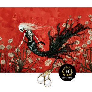 Gothic Vampire Skeleton Mermaid Skull Decoupage  Tissue Paper