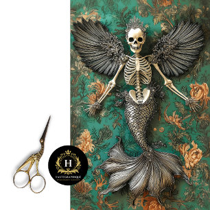 Gothic Vampire Skeleton Mermaid Skull Decoupage  Tissue Paper