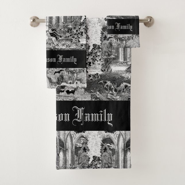Gothic Vampires Crypt Graves Bats Skulls Goth Bath Towel Set (Insitu)