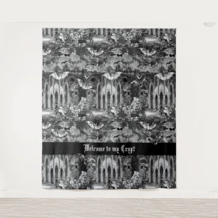 Gothic Vampires Crypt Graveyard Scene with Bats Tapestry