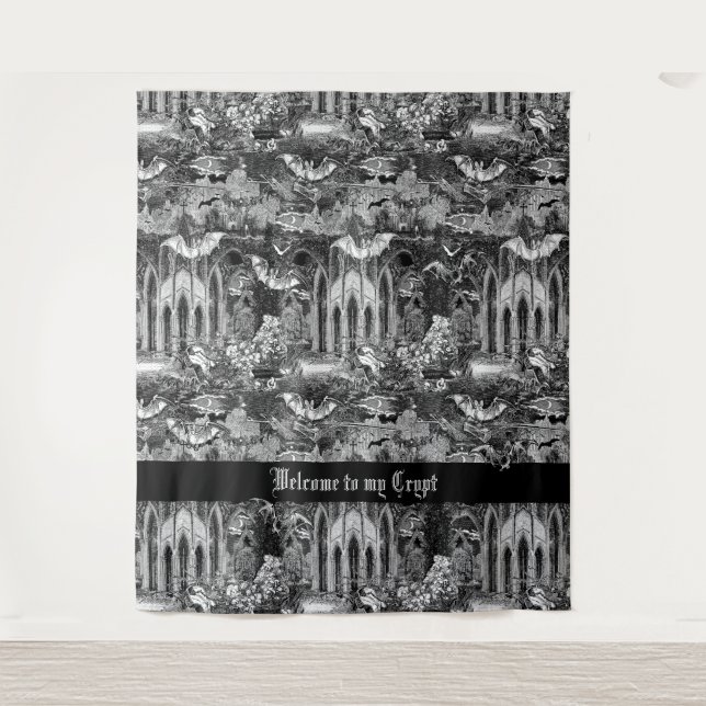 Gothic Vampires Crypt Graveyard Scene with Bats Tapestry (Front)