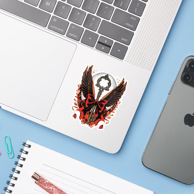 Gothic Velvet Bow Key with Wings & Moon (Laptop w/ iPhone)