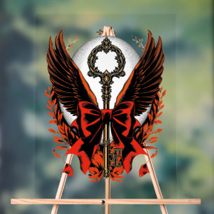 Gothic Velvet Bow Key with Wings & Moon Acrylic Sign