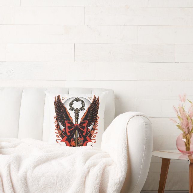 Gothic Velvet Bow Key with Wings & Moon Cushion (Couch)