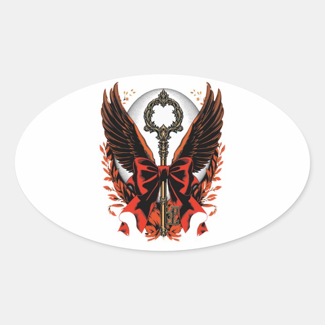 Gothic Velvet Bow Key with Wings & Moon Oval Sticker (Front)